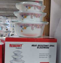 Redberry Glass Casserole Set With Lids - Set Of 3pcs
